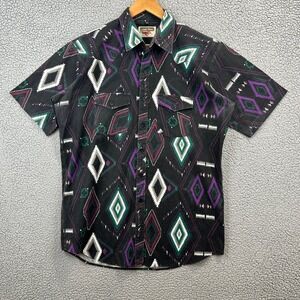 Vintage Youngbloods Mens‎ Button Up Shirt Black Aztec Western Geometric Large